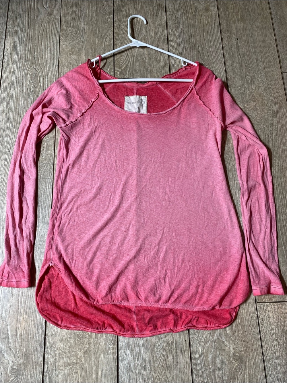 Free People We The Free Pink Scoop Neck High Low Top Raw Hem Slub Cotton Size s